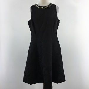 NWT Liz Claiborne Black Gold Beaded Neckline Mini Skater Dress